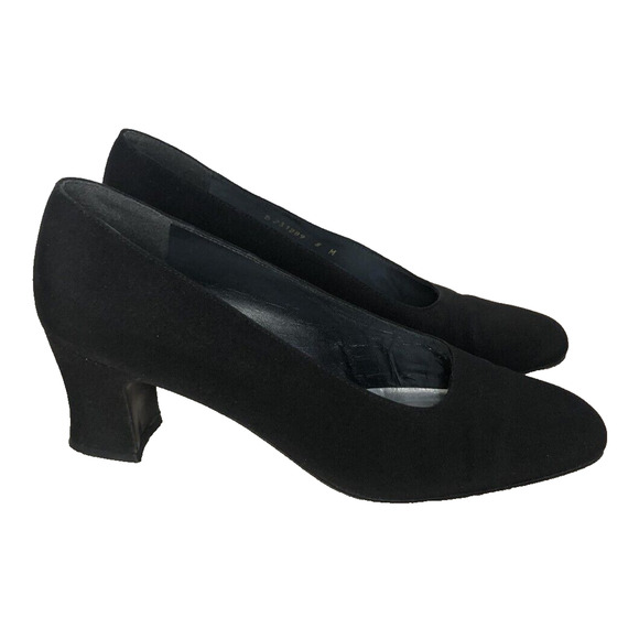 Stuart Weitzman Shoes - Vintage Stuart Weitzman Pump Sculpted Heel Black Satin Squared Womens Size 8M